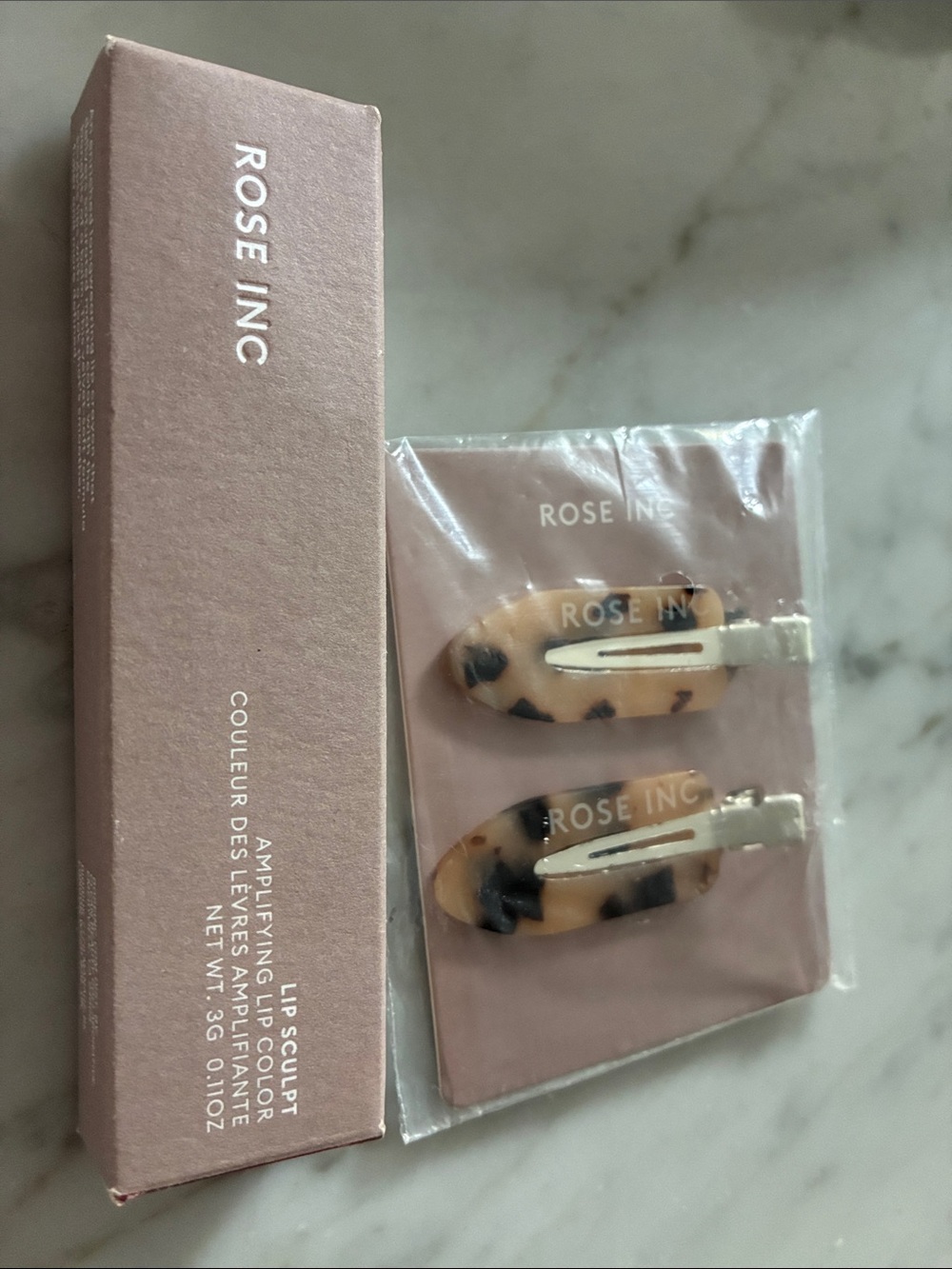 Rose Inc lip crayon in sixteen never used and Black Tortoiseshell Hair Clip Duo